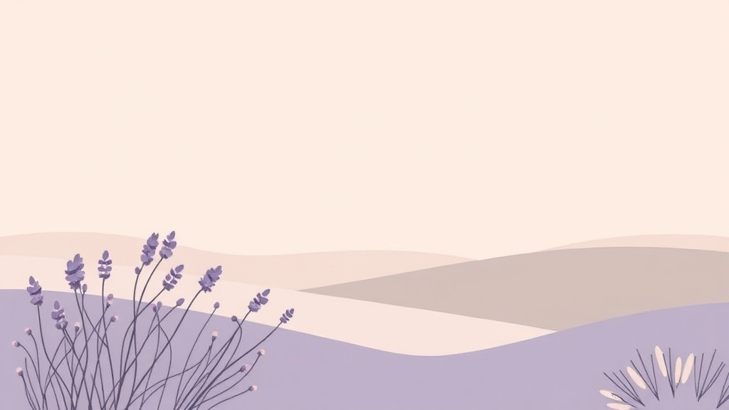 minimalist abstract landscape with muted lavender and gray tones suggesting quiet reflection, no people
